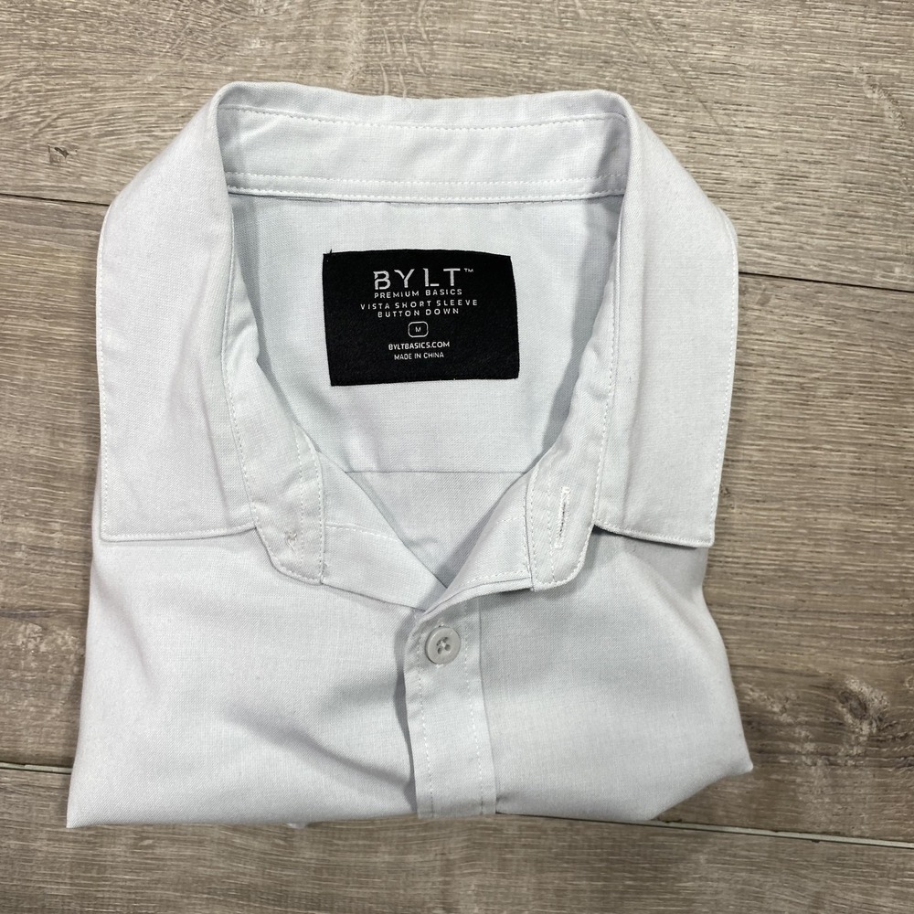 BYLT Vista Shirt Mens Medium White Short Sleeve Button Front Stretch Casual - Picture 11 of 12